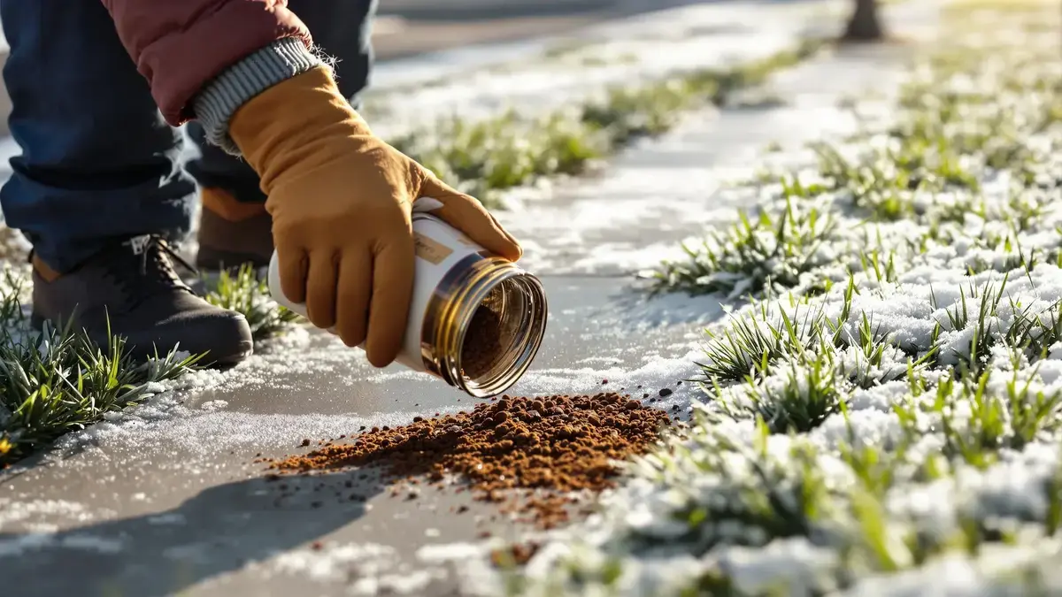 Bij ijzel voorkomen deze twee natuurlijke ingrediënten uitglijden zonder uw gazon te beschadigen